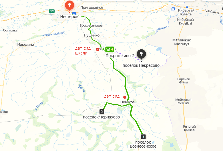 Схема маршрута от г. Нестерова и прикрепленных территорий